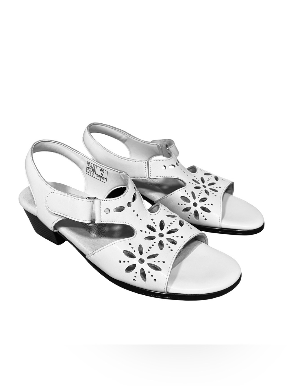 New SAS Sunburst White Women's Sz 8.5N Leather Slingback Adjustable Sandals